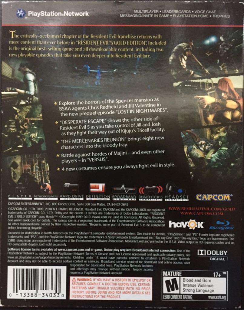 Resident Evil 5 Gold Edition - Sony PlayStation 3 (PS3) (Capcom - 2) video game collectible [Barcode 5055060926239] - Main Image 2