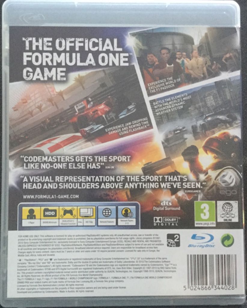 F1 2010 - Sony PlayStation 3 (PS3) (Codemasters - 1) video game collectible [Barcode 7892110111652] - Main Image 2