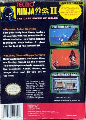 Ninja Gaiden II: The Dark Sword of Chaos - Nintendo Entertainment System (NES) (Koei Tecmo Games, Inc. - 1) video game collectible [Barcode 0018946110103] - Main Image 2