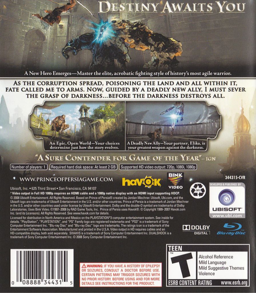 Prince of Persia 6 - Sony PlayStation 3 (PS3) (Ubisoft - 1) video game collectible [Barcode 002222344375] - Main Image 2
