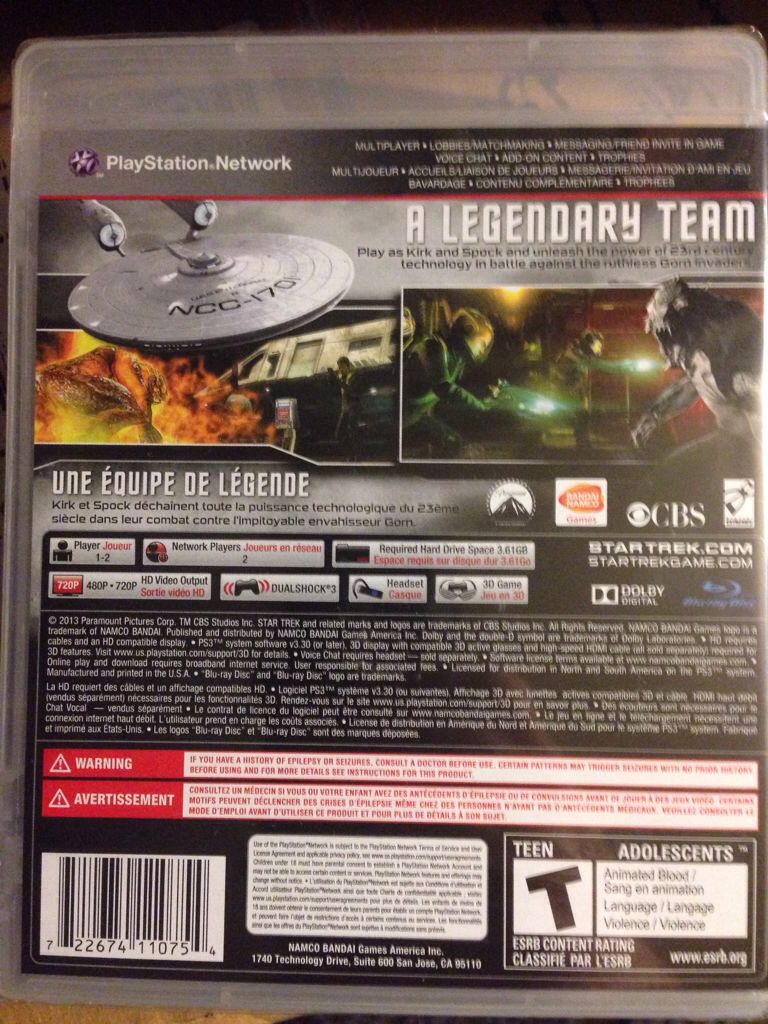 Star Trek - Sony PlayStation 3 (PS3) (Namco Bandai - 2) video game collectible [Barcode 722674110754] - Main Image 2