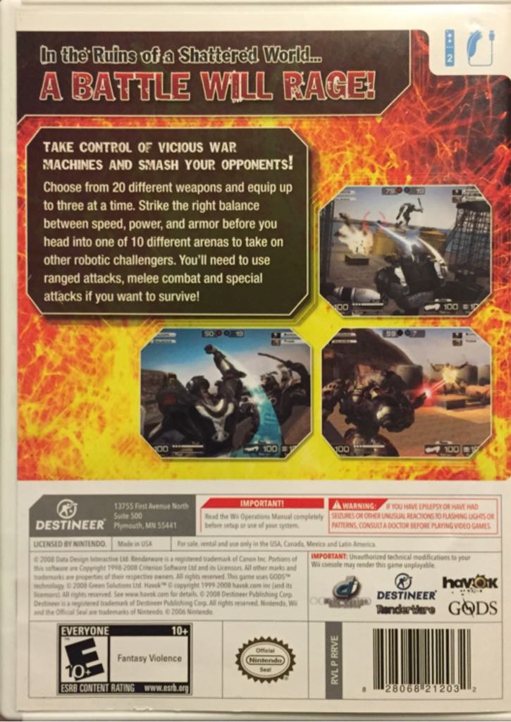 (2009) Battle Rage - Nintendo Wii (Destan Entertainment - 2) video game collectible [Barcode 828068212032] - Main Image 2