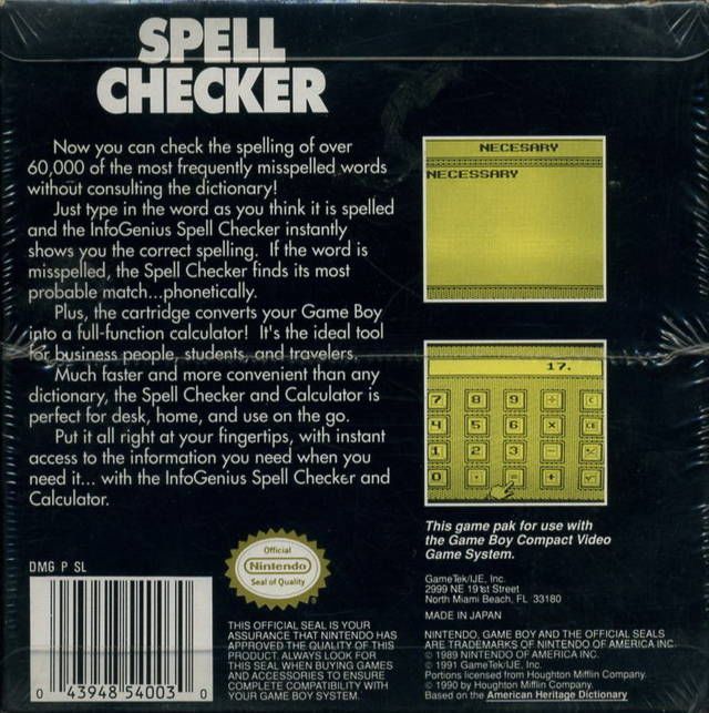 InfoGenius: Spell Checker and Calculator - Nintendo Game Boy video game collectible - Main Image 2