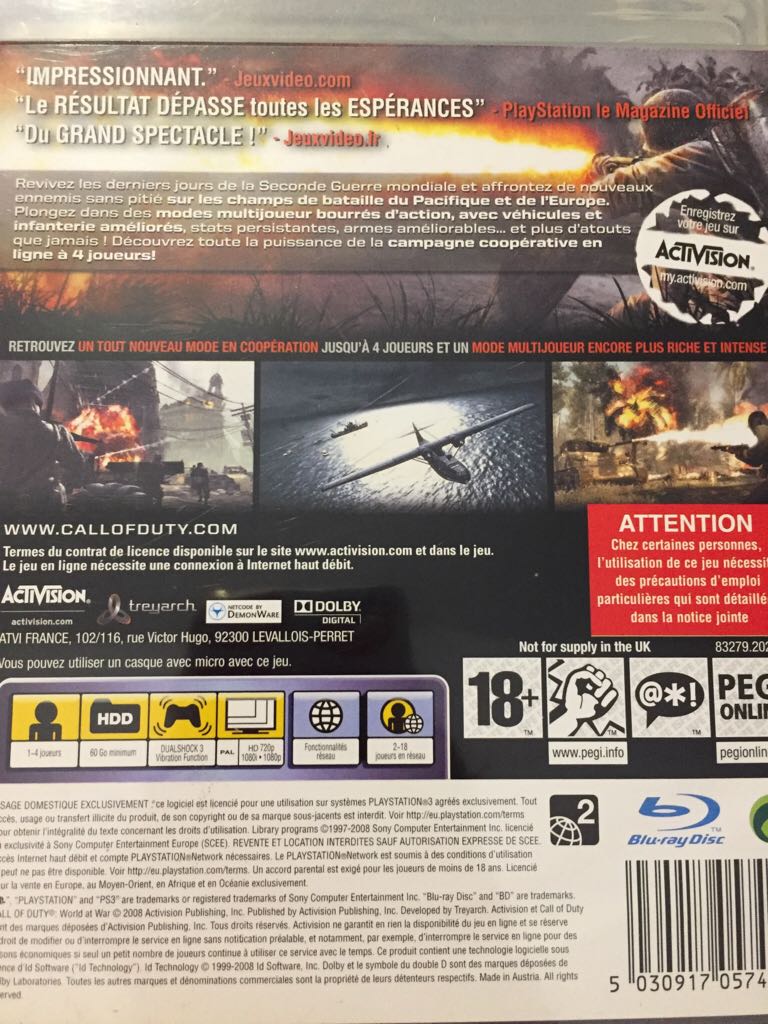 Call Of Duty World At War - Sony PlayStation 3 (PS3) (Activision - 2-18) video game collectible [Barcode 5030917057434] - Main Image 2