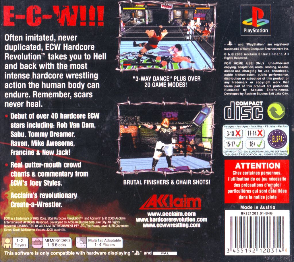 ECW Hardcore Revolution - Sony PlayStation (Acclaim Entertainment - 1-2) video game collectible [Barcode 3455192120314] - Main Image 2
