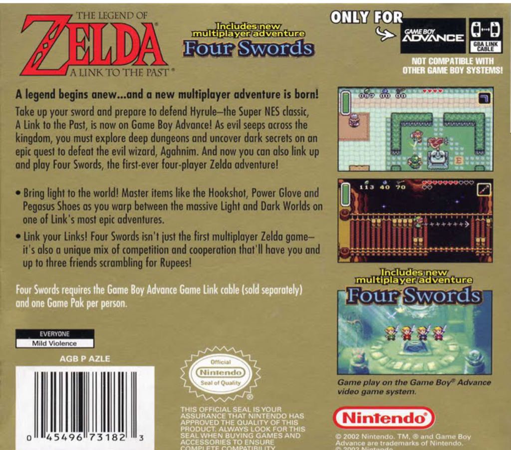 The Legend of Zelda: A Link to the Past & Four Swords - Nintendo Game Boy Advance (GBA) (Nintendo - 1) video game collectible [Barcode 0045496731823] - Main Image 2