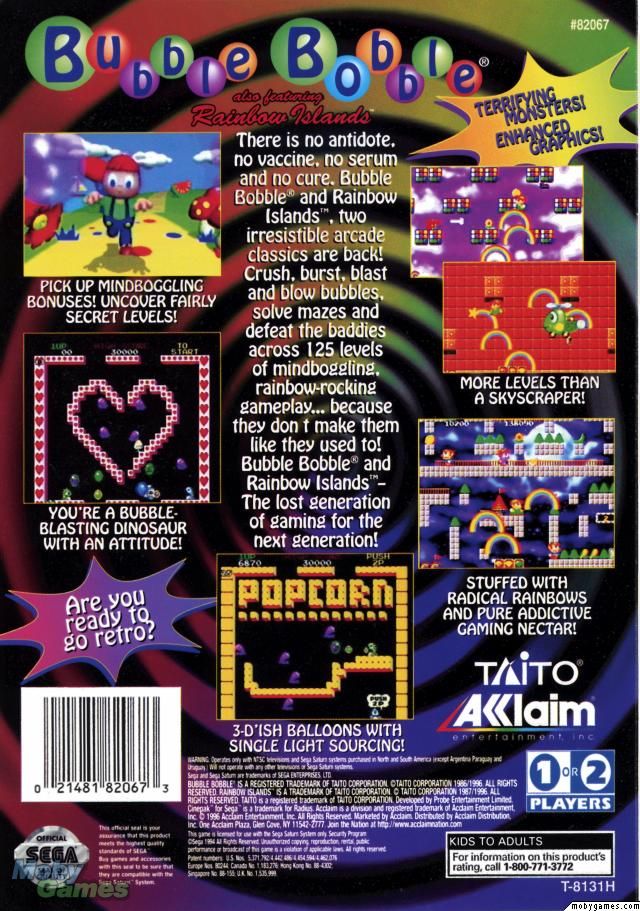 Bubble Bobble also featuring Rainbow Island - Sega Saturn (Acclaim Entertainment - 2) video game collectible [Barcode 3455198206722] - Main Image 2