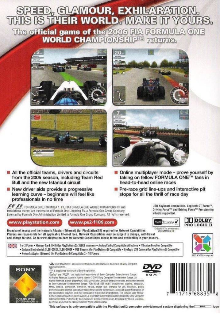 F1 2006 $ - Sony PlayStation 2 (PS2) (Sony Computer Entertainement Europe - 1-2) video game collectible [Barcode 711719638070] - Main Image 2