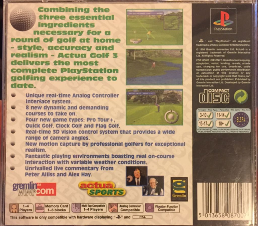 Actua Golf 3 - Sony PlayStation (Gremlin Interactive - 1-4) video game collectible [Barcode 5013658087007] - Main Image 2