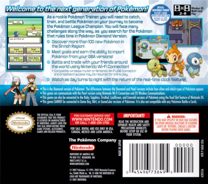 Pokémon Diamond - Nintendo DS (Nintendo - 1) video game collectible [Barcode 045496738501] - Main Image 2