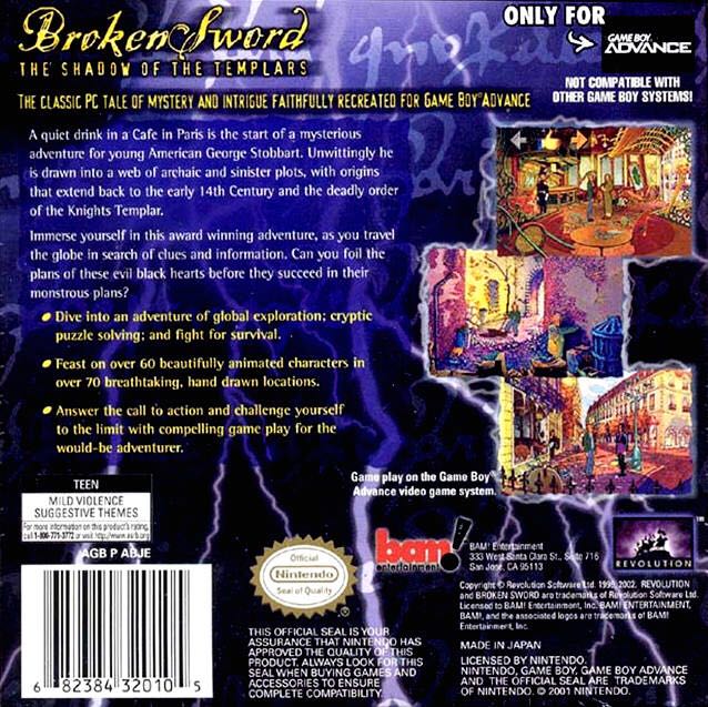 Broken Sword: The Shadow Of The Templars - Nintendo Game Boy Advance (GBA) (Bam! Entertainment) video game collectible - Main Image 2