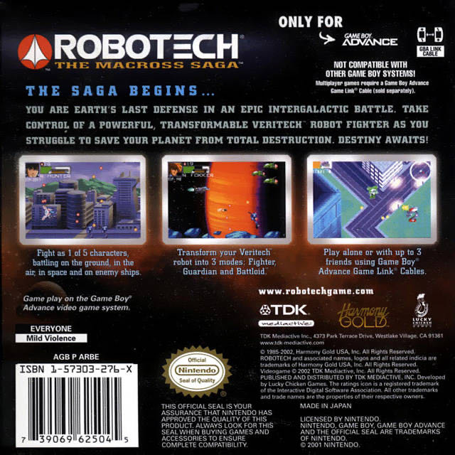 Robotech: The Macross Saga - Nintendo Game Boy Advance (GBA) (TDK Mediactive - 2 Players) video game collectible [Barcode 5450270007349] - Main Image 3