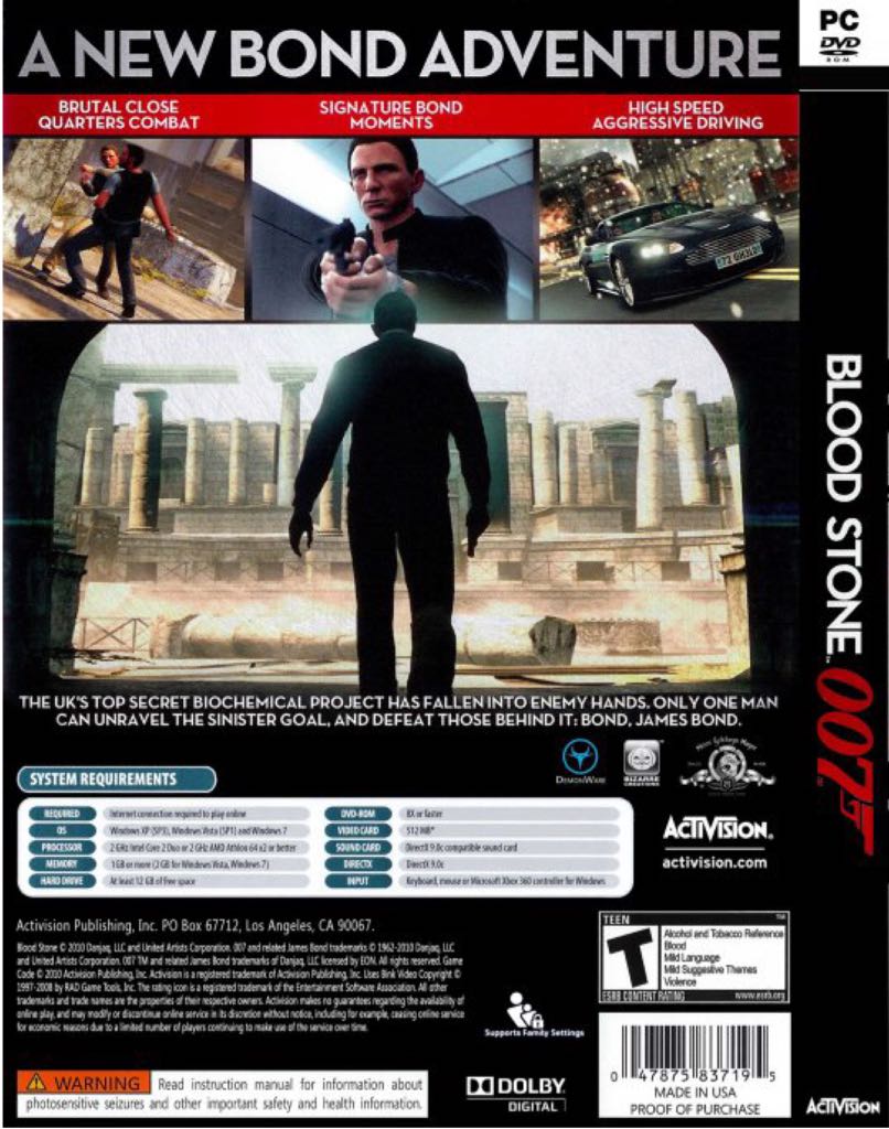 007: Blood Stone - PC (Activision Blizzard - 16) video game collectible [Barcode 5030917090776] - Main Image 2
