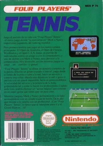 Four Players Tennis (Cart Only) - Nintendo Entertainment System (NES) (4) video game collectible [Barcode 045496430436] - Main Image 2