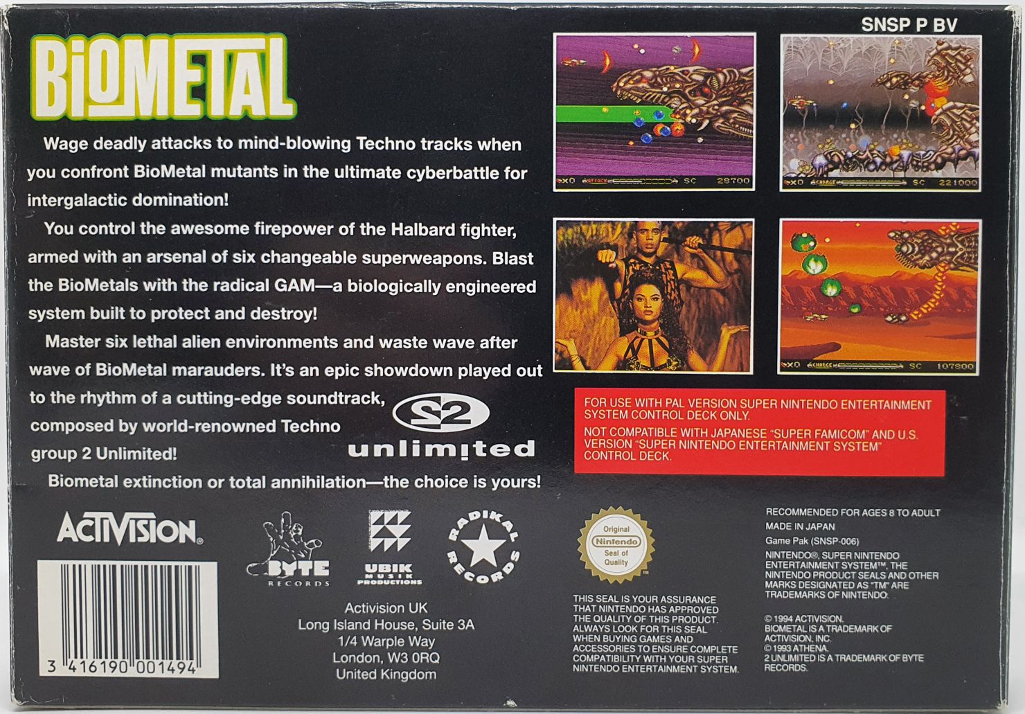 Biometal ~$50 - Nintendo Super Nintendo Entertainment System (SNES) (Activision - 1) video game collectible [Barcode 3416190001494] - Main Image 2