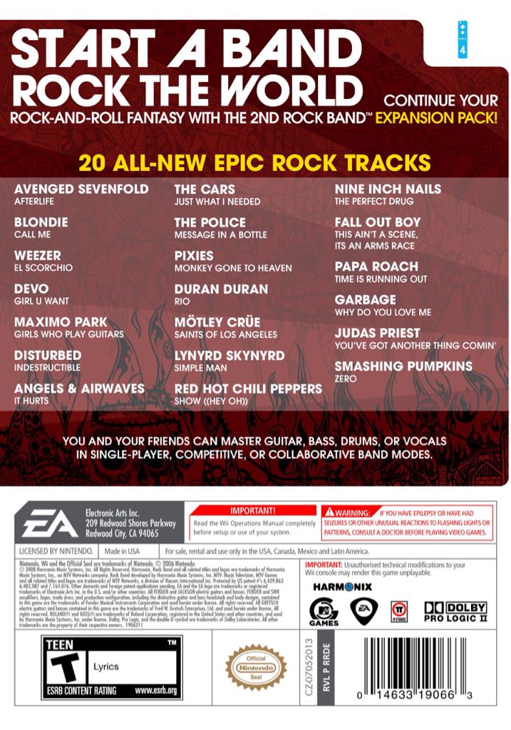 Rock Band Track Pack Volume II - Nintendo Wii (EA Electronic Arts - 4) video game collectible [Barcode 014633190663] - Main Image 2