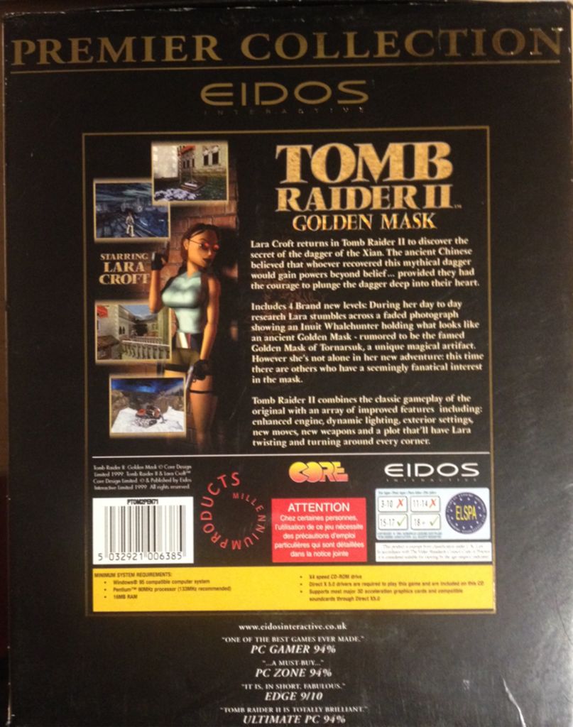 Tomb Raider 2 Golden Mask - PC (Eidos - 1) video game collectible [Barcode 5032921006385] - Main Image 2