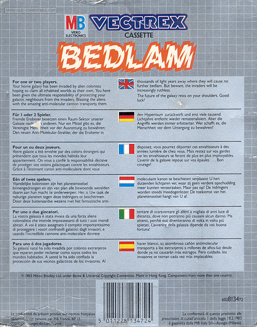 Bedlam - Vectrex (MB - 2) video game collectible [Barcode 5011228134724] - Main Image 2