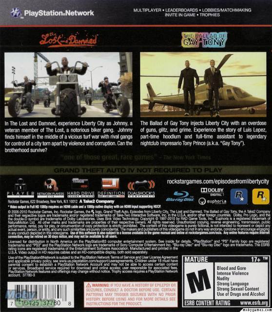 Grand Theft Auto Episodes from Liberty City [Deux Épisode The Lost And Damned Et The Ballad Of Gay Tony] PS3 - Sony PlayStation 3 (PS3) (Rockstar Games - 1) video game collectible [Barcode 5026555403788] - Main Image 2