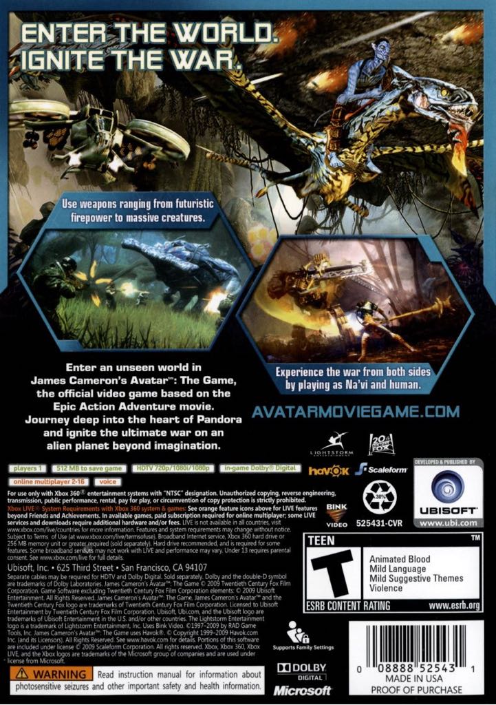 Avatar: The Game (James Cameron’s) - Microsoft Xbox 360 (Ubisoft - 1) video game collectible [Barcode 3307211679221] - Main Image 2