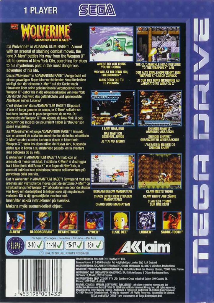 Wolverine Adamantium Rage - Sega Mega Drive (Acclaim Entertainment - 1) video game collectible [Barcode 3455198001433] - Main Image 2