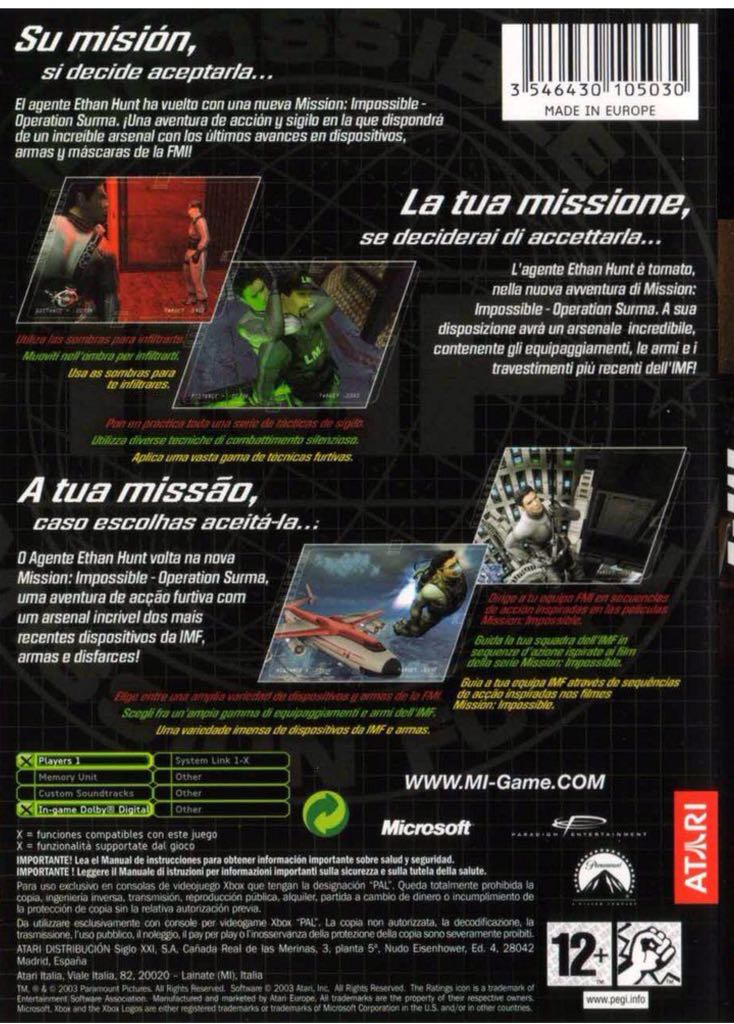 Mission Impossible: M:I Operation Surma - Microsoft Xbox (Atari - 1) video game collectible [Barcode 742725238732] - Main Image 2