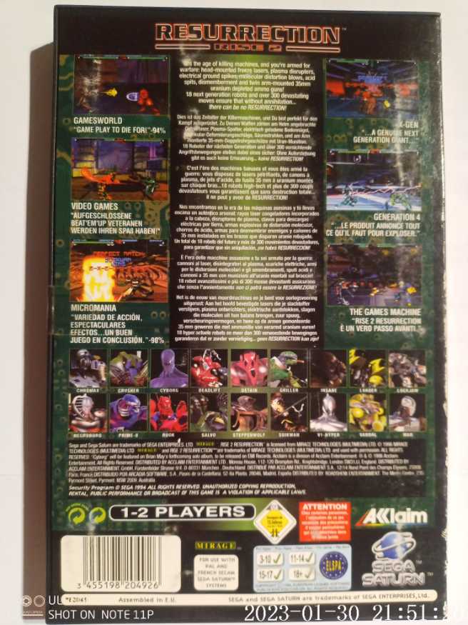 Resurrection Rise 2 - Sega Saturn (Acclaim Entertainment - 2) video game collectible [Barcode 3455198204926] - Main Image 2