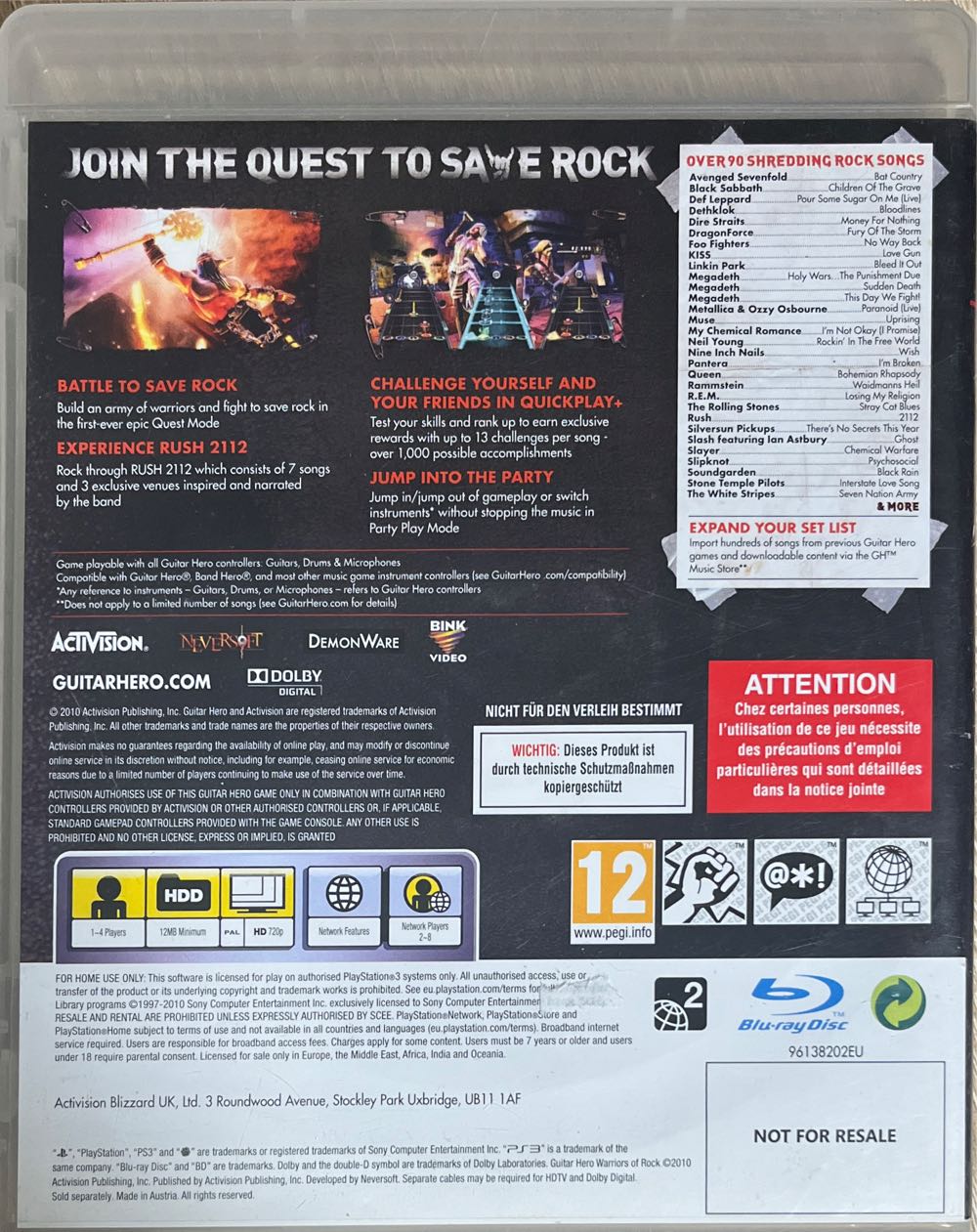 Guitar Hero Warriors Of Rock - Sony PlayStation 3 (PS3) (Activision/Blizzard - 4) video game collectible [Barcode 047875961418] - Main Image 2