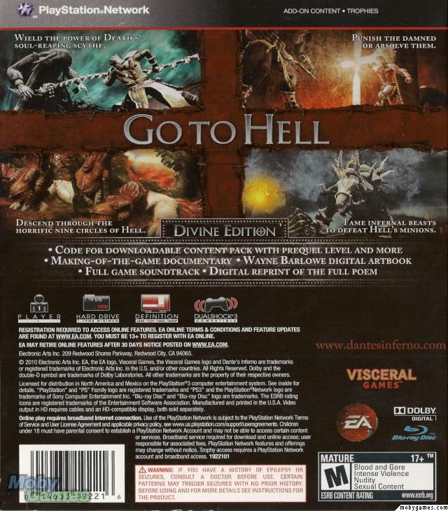 Dantes Inferno - Sony PlayStation 3 (PS3) (Electronic Arts/EA Games - 1) video game collectible [Barcode 014633362824] - Main Image 2