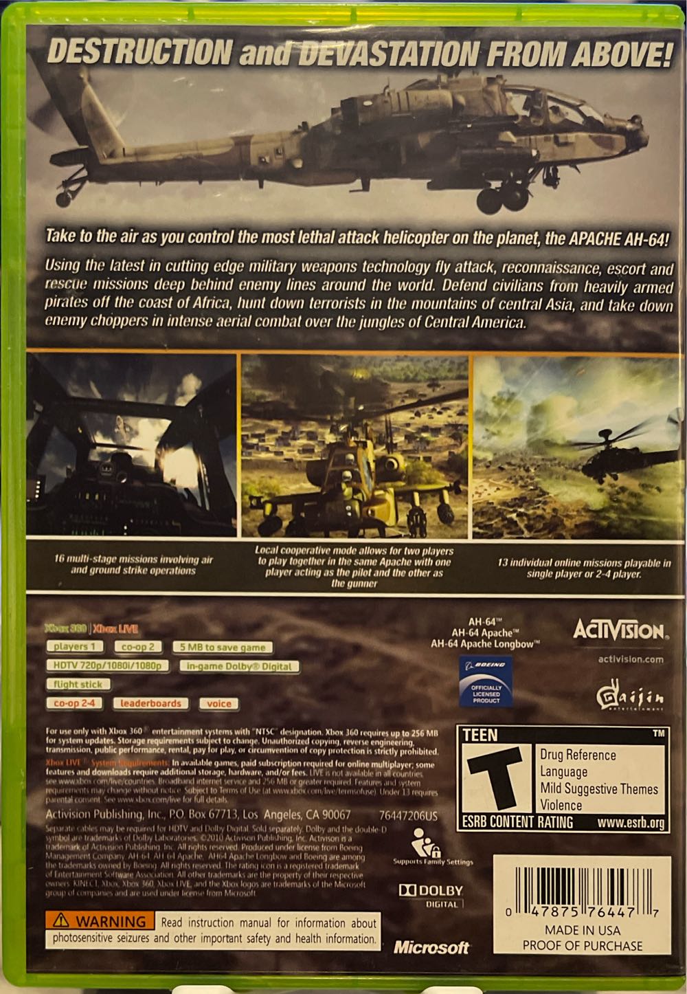Apache: Air Assault - Microsoft Xbox 360 (Activision - 2) video game collectible [Barcode 047875764477] - Main Image 2