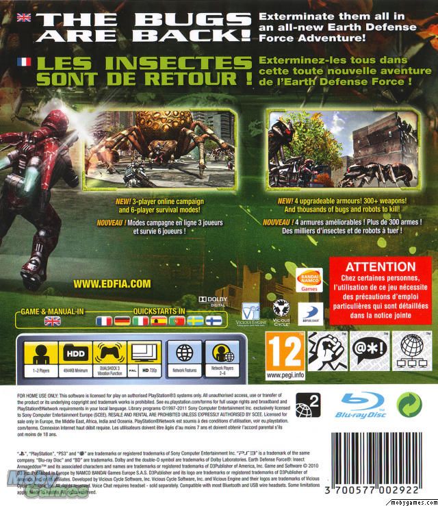 Earth Defense Force: Insect Armageddon - Sony PlayStation Network (PSN) (D3 Publisher - 2) video game collectible [Barcode 879278130050] - Main Image 2