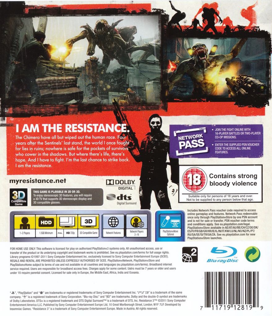 Resistance 3 - Sony PlayStation 3 (PS3) (Insommiac Games - 2) video game collectible [Barcode 711719128595] - Main Image 2