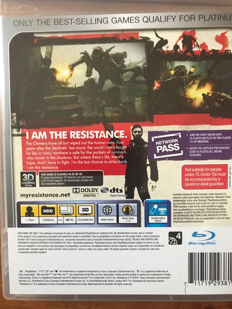 Resistance 3 - Sony PlayStation 3 (PS3) video game collectible [Barcode 711719293811] - Main Image 2