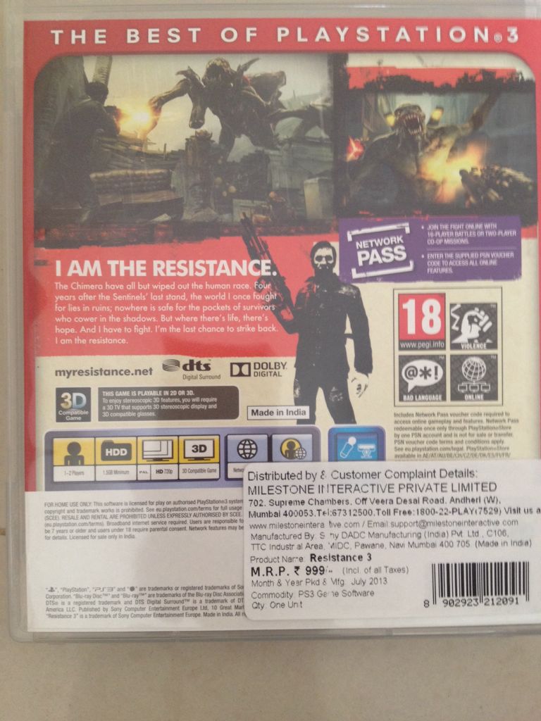 Resistance 3 - Sony PlayStation 3 (PS3) (Sony Computer Enteraiment) video game collectible [Barcode 8902923212091] - Main Image 2