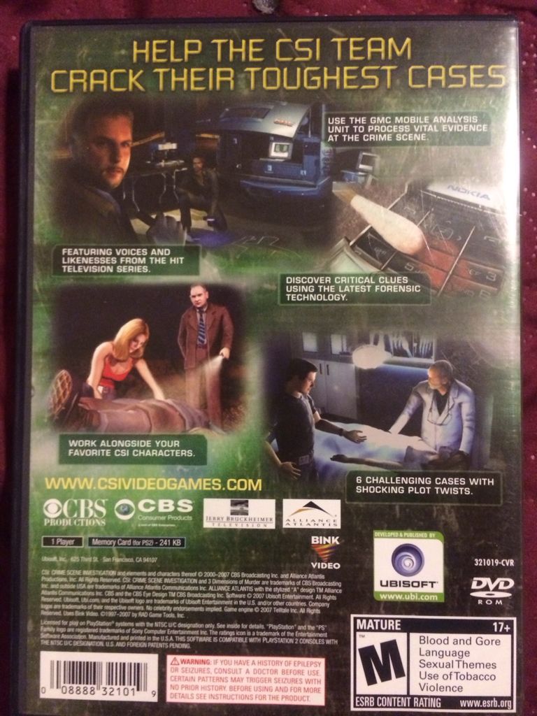 CSI: 3 Dimensions Of Murder - Sony PlayStation 2 (PS2) (Ubisoft - 1) video game collectible [Barcode 008222321019] - Main Image 2