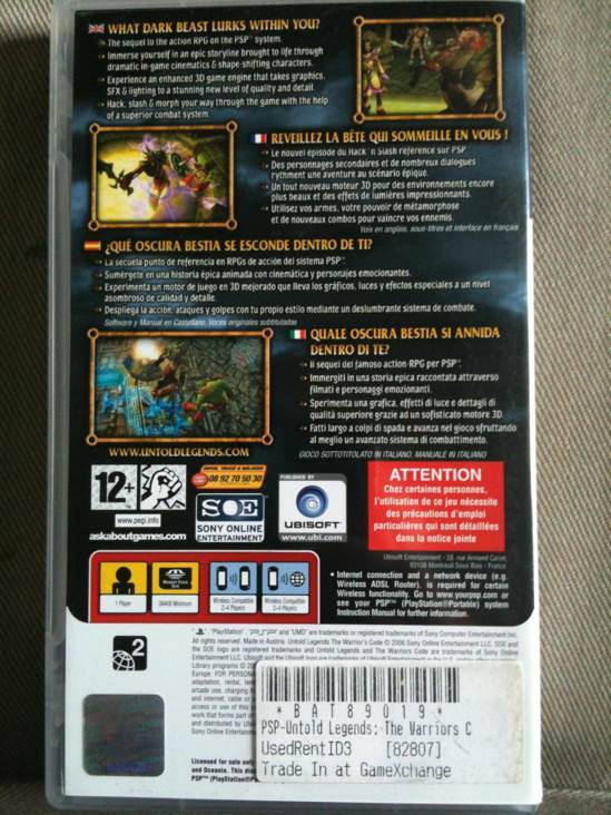 Untold Legends: The Warriors Code - Sony PlayStation Portable (PSP) (Ubisoft) video game collectible [Barcode 3307210222114] - Main Image 2