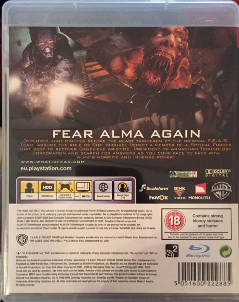 Fear 2 Project Origin - Sony PlayStation 3 (PS3) (WB Games - 1) video game collectible [Barcode 5051600222885] - Main Image 2