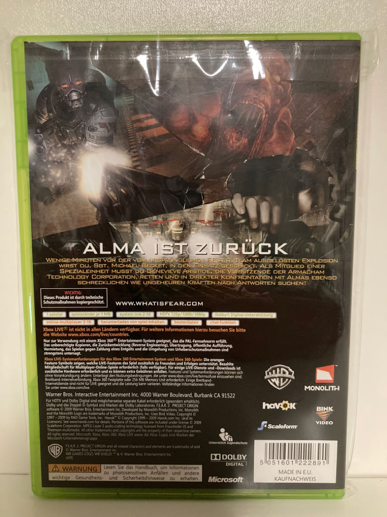 F.E.A.R. 2 Project Origin - Microsoft Xbox 360 (Warner Brothers Games - 8) video game collectible [Barcode 5051601222891] - Main Image 2