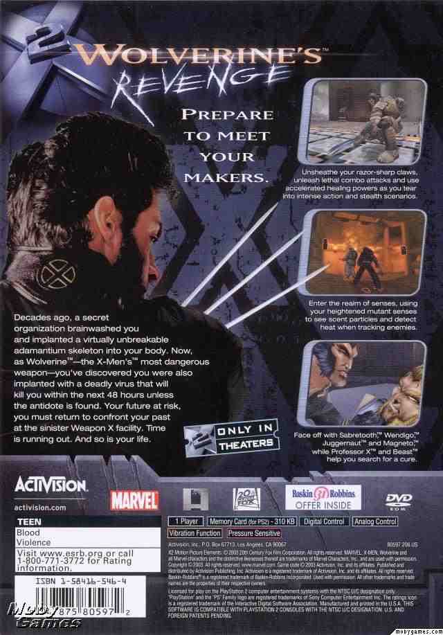 X2: Wolverine’s Revenge - Sony PlayStation 2 (PS2) (Activision - 1) video game collectible [Barcode 047875804371] - Main Image 2