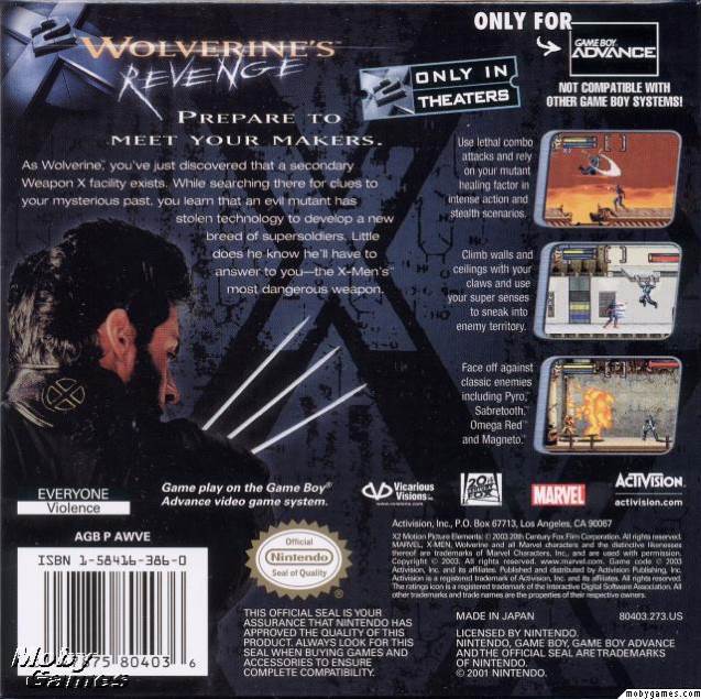 X2: Wolverine’s Revenge - Nintendo Game Boy Advance (GBA) video game collectible - Main Image 2