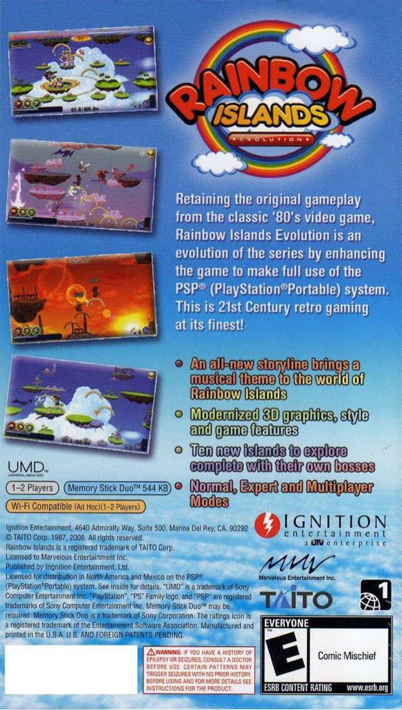 Rainbow Islands Revolution - Sony PlayStation Portable (PSP) (Ignition Enertainment - 1) video game collectible [Barcode 893384000342] - Main Image 2