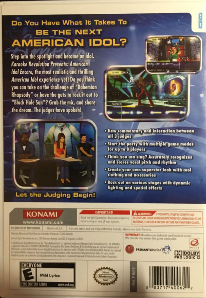 Karaoke Revolution Presents American Idol Encore 2 - Nintendo Wii (Konami) video game collectible [Barcode 083717400622] - Main Image 2