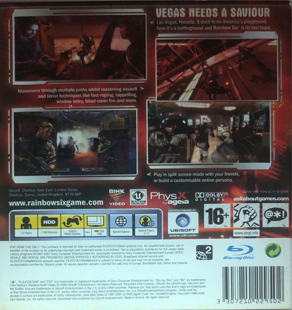 Tom Clancy’s Rainbow Six: Vegas & Splinter Cell Double Agent - Sony PlayStation 3 (PS3) (Ubisoft - 2) video game collectible [Barcode 3307210229502] - Main Image 2