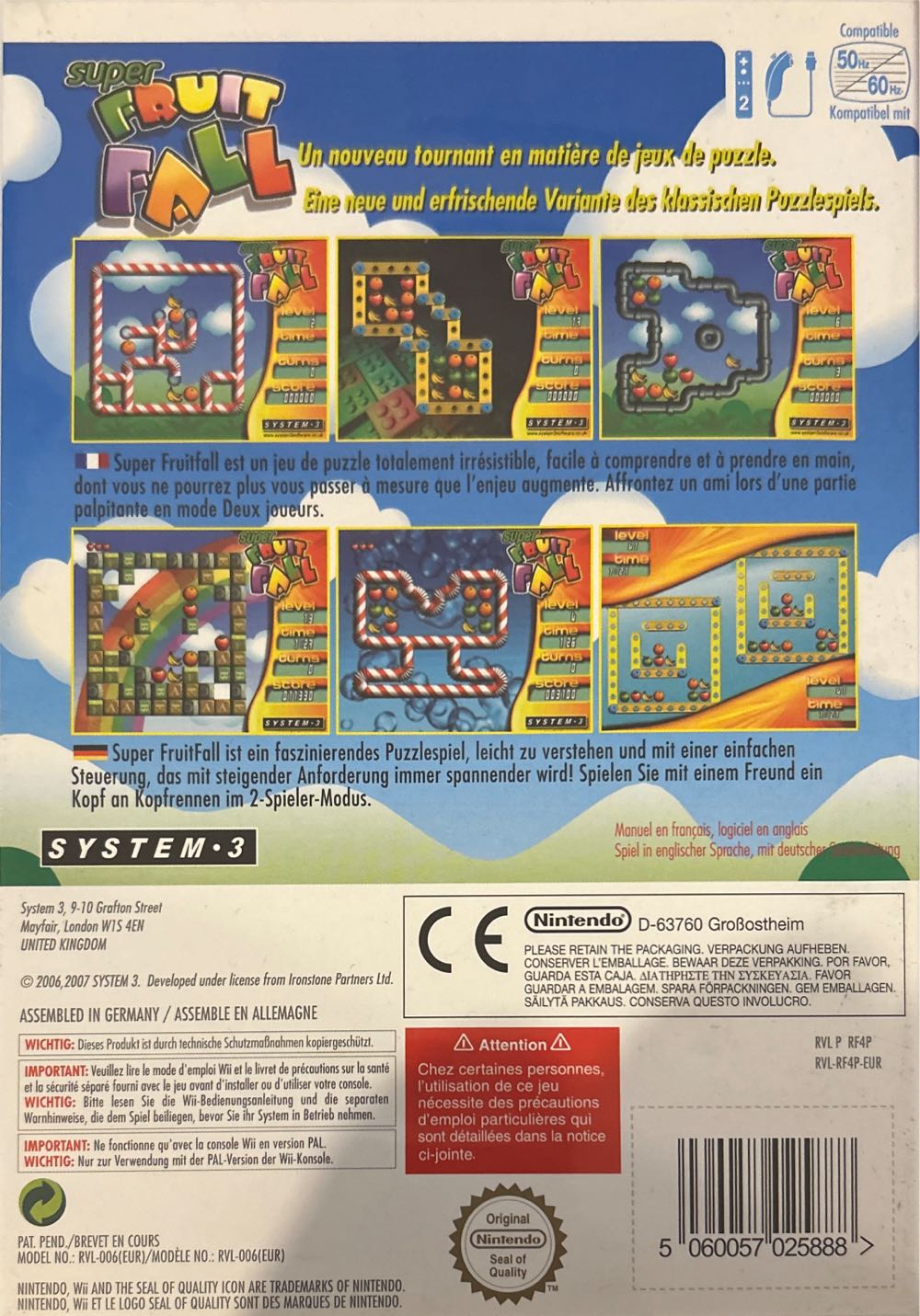 Super Fruit Fall - Nintendo Wii (System 3 - 2) video game collectible [Barcode 5060057025888] - Main Image 2