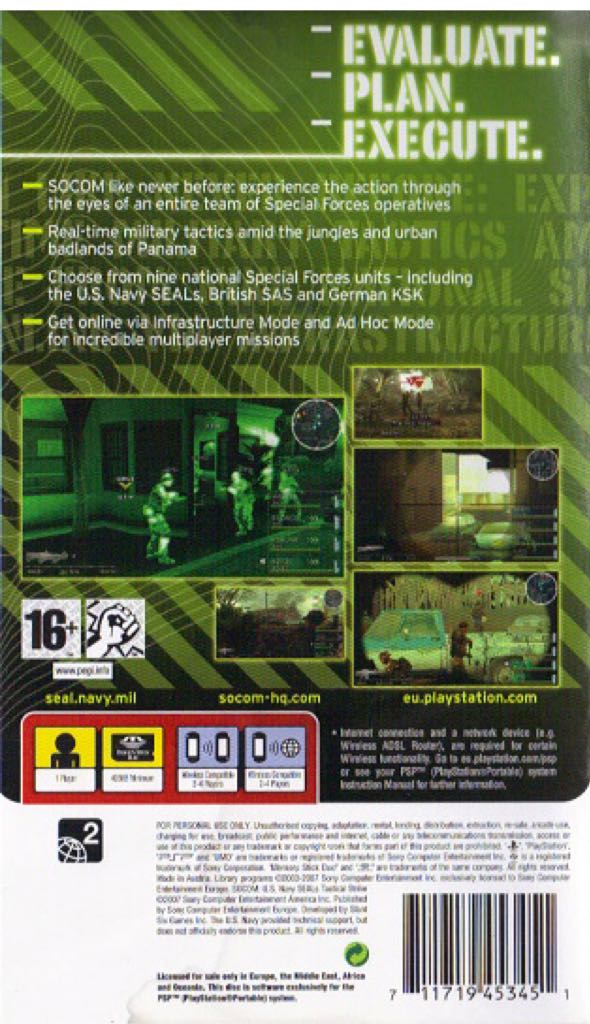 SOCOM U.S. Navy Seals Tactical Strike - Sony PlayStation Portable (PSP) (SCEA - 4) video game collectible [Barcode 711719453352] - Main Image 2