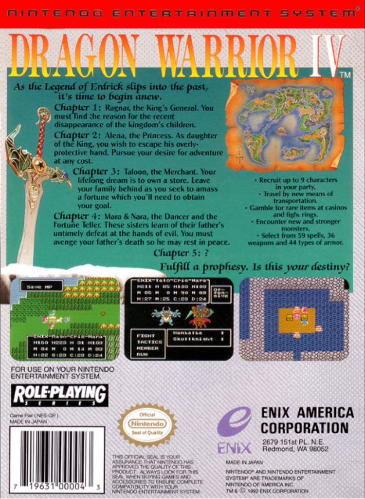 Dragon Warrior IV - Nintendo Entertainment System (NES) (Enix - 1) video game collectible [Barcode 0719631000043] - Main Image 2