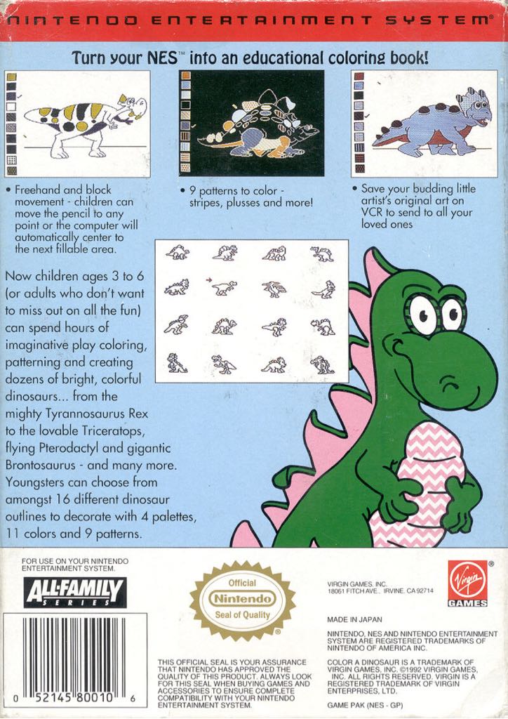 Color A Dinosaur - Nintendo Entertainment System (NES) (Virgin) video game collectible - Main Image 2