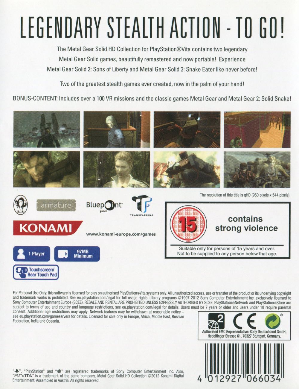 Metal Gear Solid HD Collection - Sony PlayStation Vita (PS Vita) (Konami - 1) video game collectible [Barcode 4012927066089] - Main Image 2