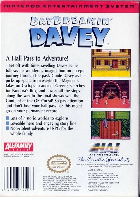 Daydreamin’ Davey - Nintendo Entertainment System (NES) (HAL America, Inc. - 1) video game collectible - Main Image 2