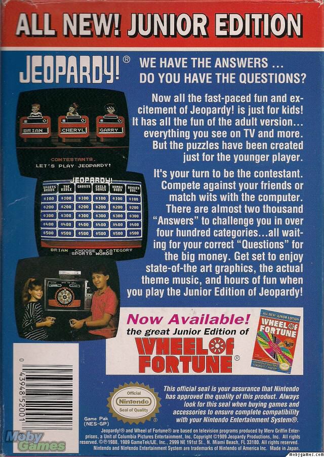 Jeopardy! Junior Edition - Nintendo Entertainment System (NES) video game collectible - Main Image 2